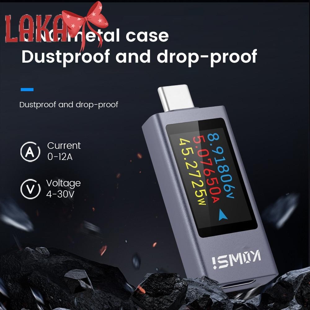 LAKA เครื่องวัดกระแสไฟฟ้าและแรงดันไฟฟ้า, Type-C KWS-2303C Power Meter Tester, จอแสดงผล LCD ความจุแบต