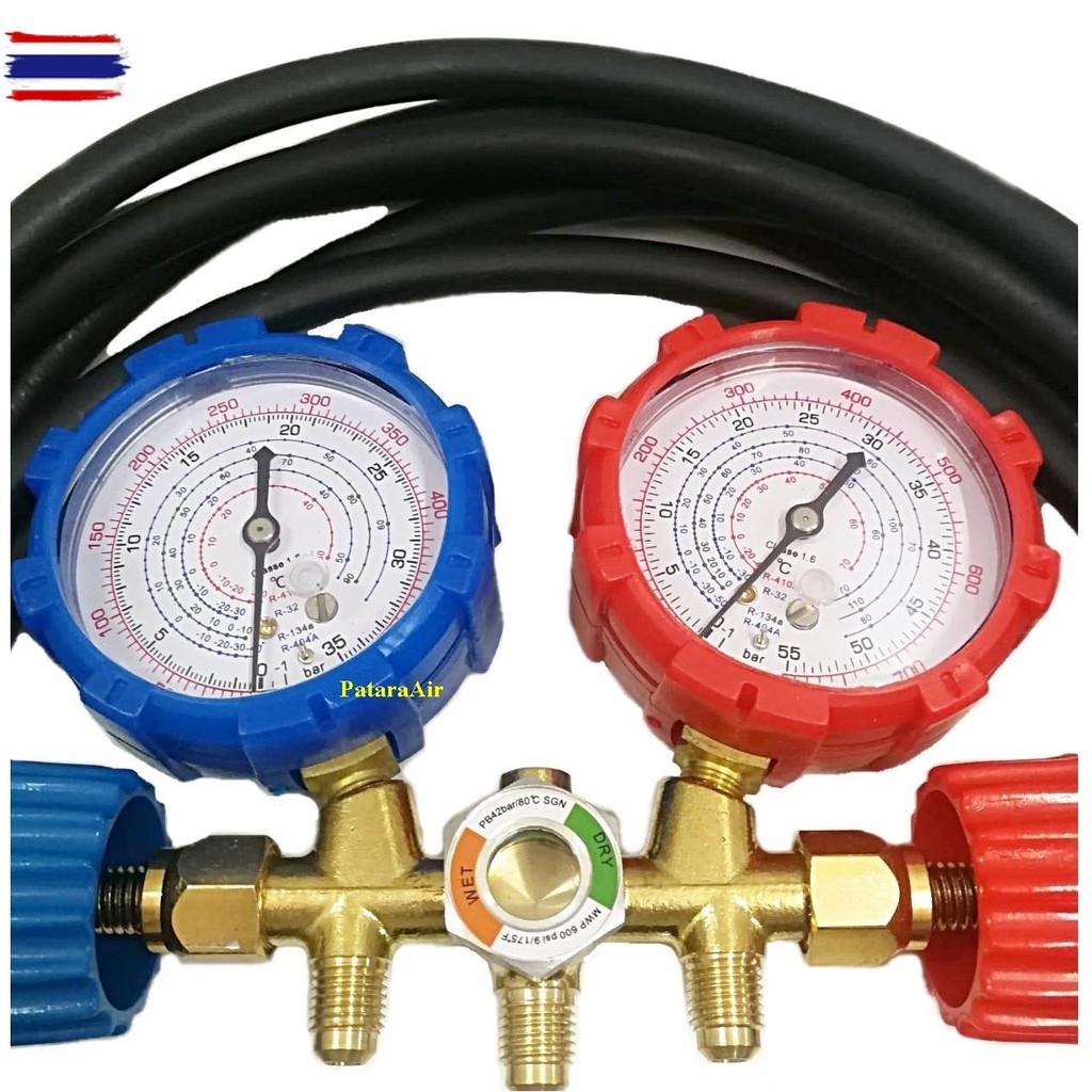 เกจ์วัดน้ำยาแอร์ R32,R410A +สายชาร์จ 60 นิ้ว อย่างดี Manifold Gauge ชุดเกจ์วัดน้ำยาแอร์ เกจ์น้ำยาแอร