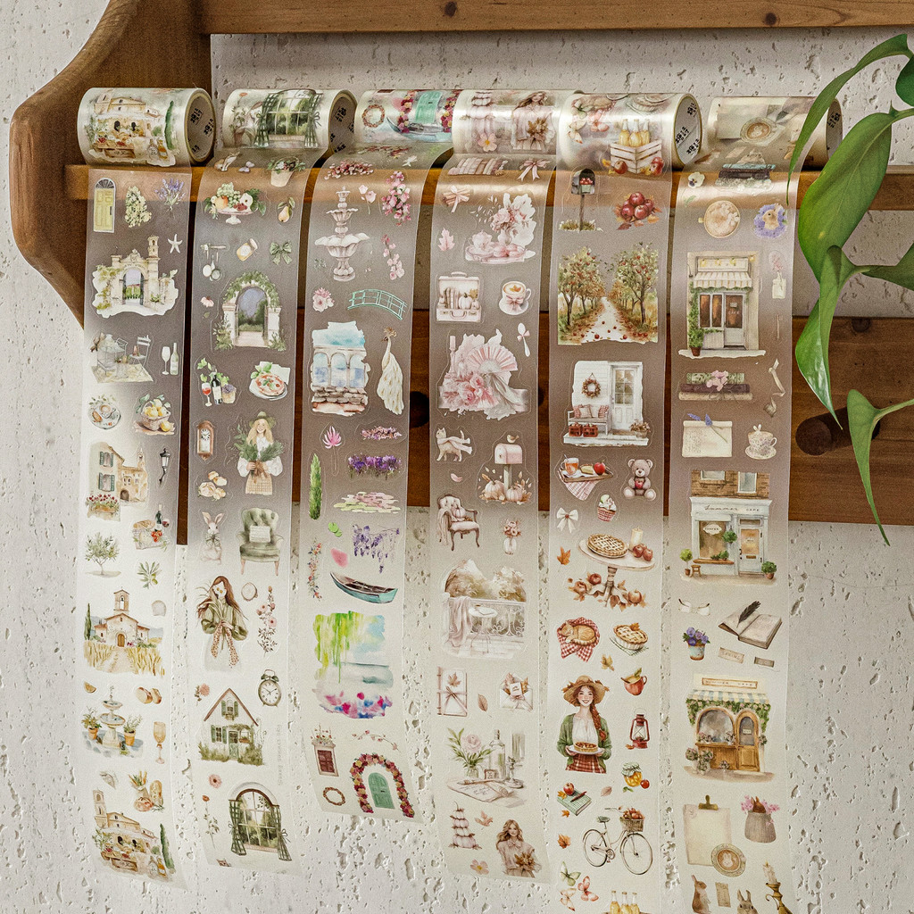นาย กระดาษ 200 ซม./ ม้วนกันน้ําเทป PET ย้อนยุควรรณกรรมสาว pastoral ทุกวันรูปแบบหนังสือมือฉากเทปไดคัท DIY การ์ดอวยพรกรอบรูป notepad เทปตกแต่ง