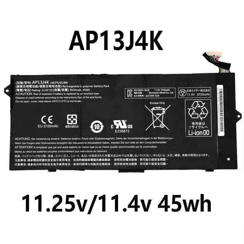 AP13J4K AP13J3K 11.4V 45wh แบตเตอรี่แล็ปท็อปสําหรับ Acer Chromebook C720 C720P C740 C720-2844 C740-C