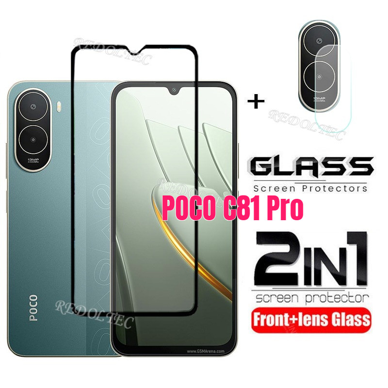POCO C81 Pro ฟิล์มกระจกนิรภัยป้องกันหน้าจอ + เลนส์กล้องคลุมเต็มเครื่อง กาวเต็ม Xiaomi 2-in-1