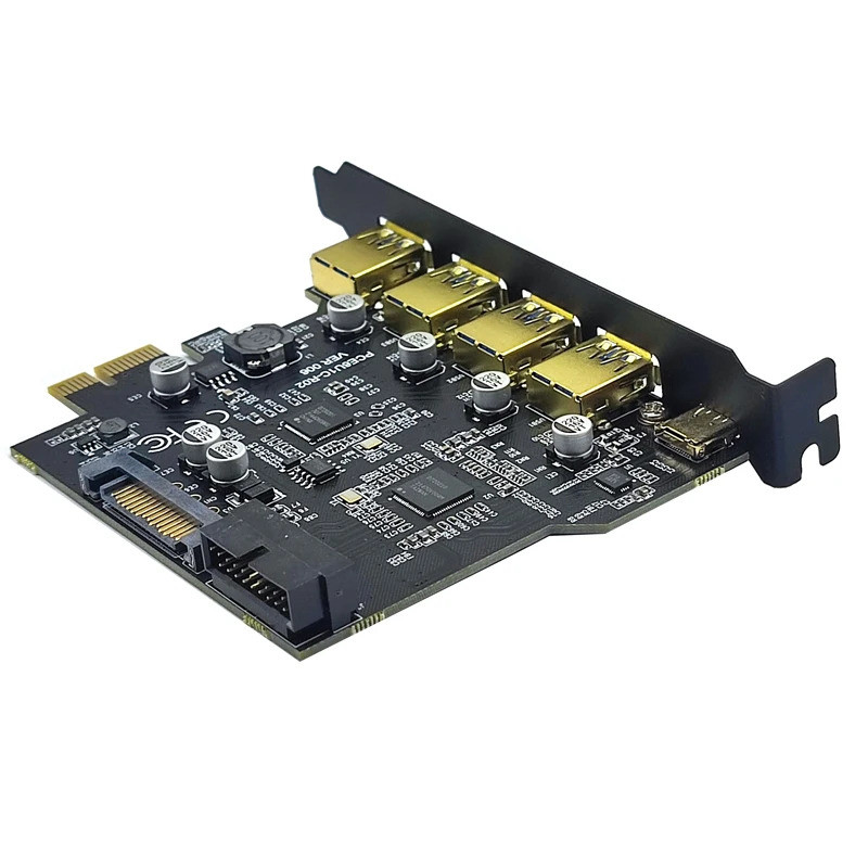 PCIE การ์ดขยาย PCI Express X1 ถึง ประเภท C + 4 พอร์ต USB3.0 + 19Pin Connector 2 พอร์ต USB3.0 Riser P