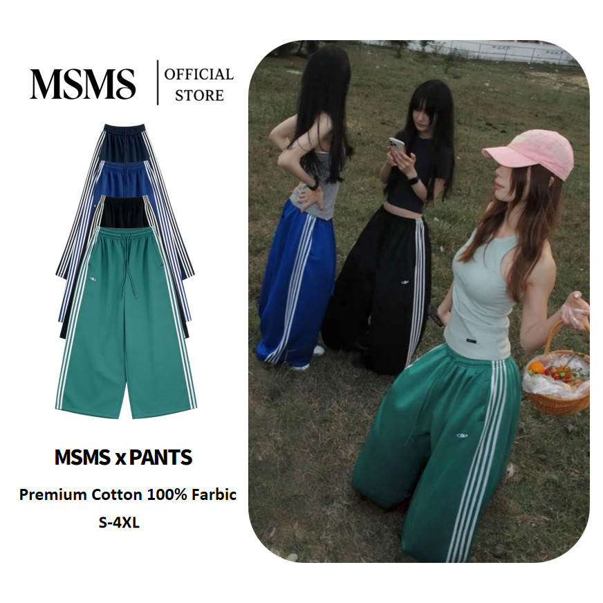 [Striped wide leg casual pants]ฮอลิเดย์ลม กีฬาเทรนด์ผู้หญิงเต้นรำขากว้างกางเกงลำลอง