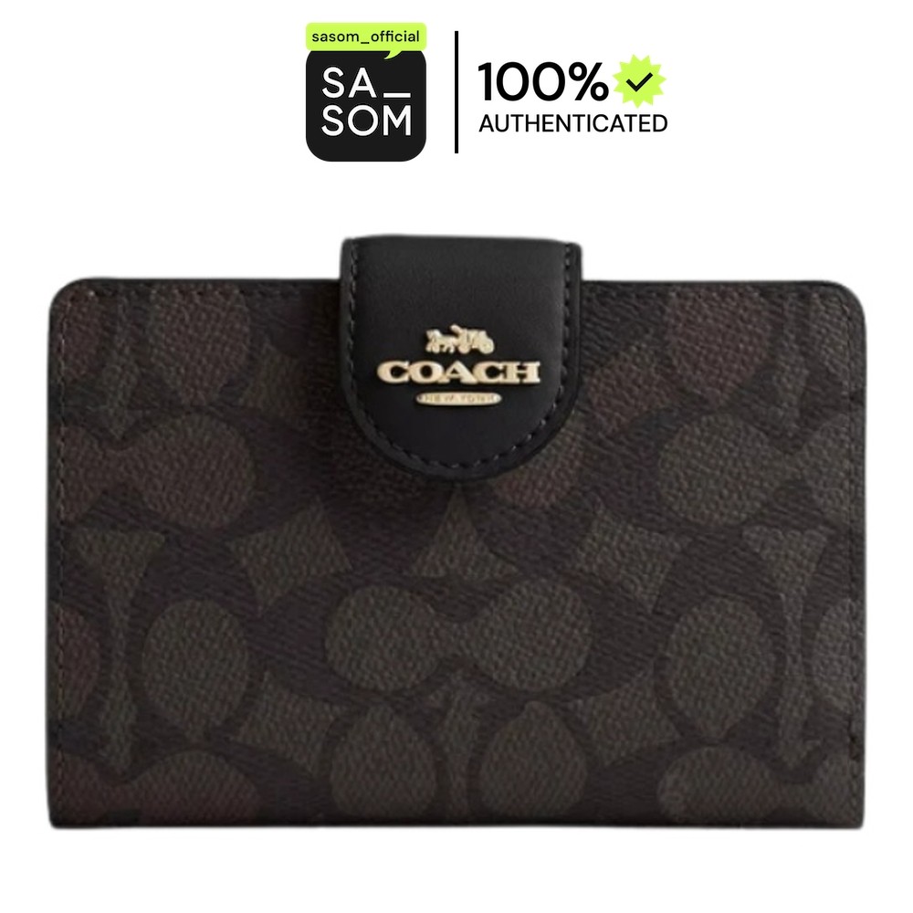 Coach Medium Corner Zip Wallet Black | ของแท้ ตรวจสอบโดย SASOM