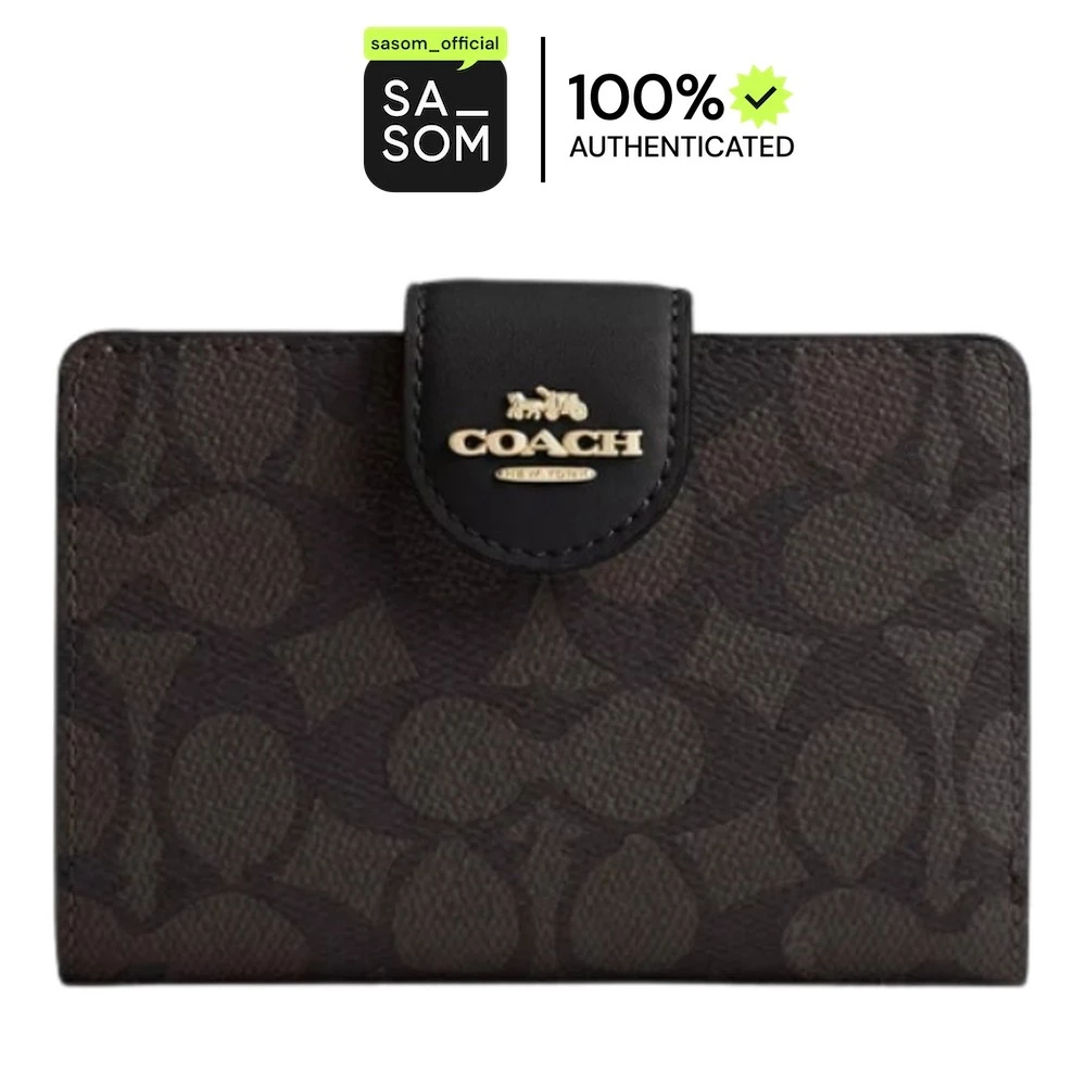 Coach Medium Corner Zip Wallet Black | ของแท้ ตรวจสอบโดย SASOM