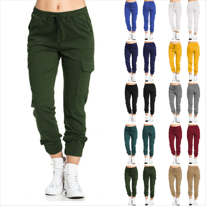 2024TEMU กางเกงผู้หญิง Overalls Casual Elastic เอว String ด้านข้างกระเป๋ากางเกงผู้หญิง