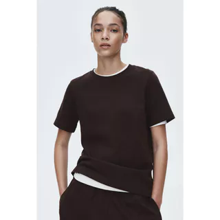 H&M(เอชแอนด์เอ็ม) เสื้อยืดผ้าถักอินเตอร์ล็อก Women Interlock T-shirt 1330274_1