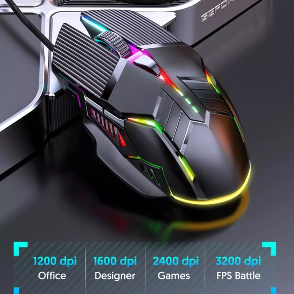 GAOFENG เมาส์เกมมิ่งแบบมีสาย USB 6 ปุ่ม มีไฟ RGB สำหรับ PC แล็ปท็อป J3U8 thumbnail 9