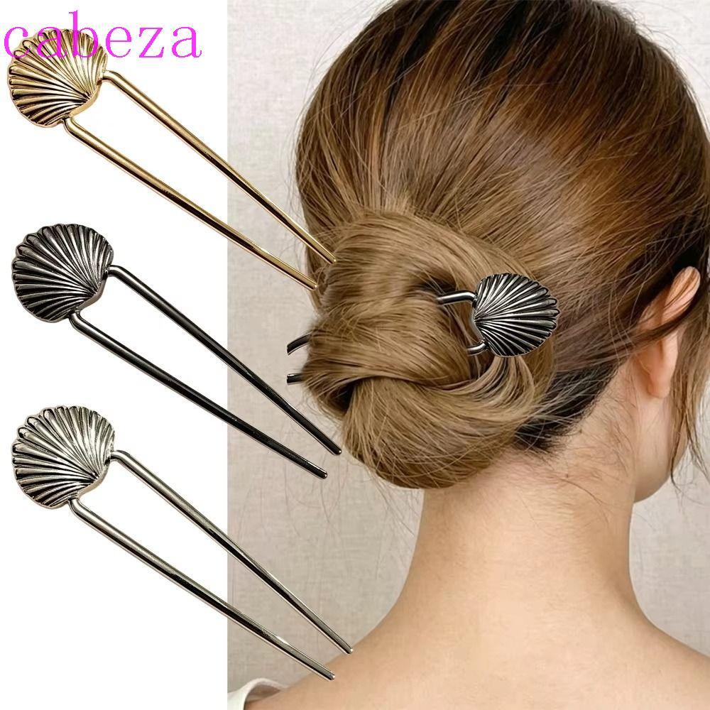 CABEZA Shell Hair Sticks, Alloy Gold Silver U-Shaped Hair Fork,แฟชั่นHeaddress Hair Holder U Shape P
