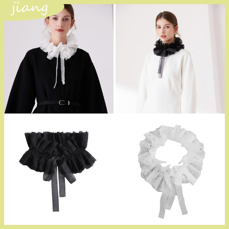 JN Retros ลูกไม้ตกแต่ง COLLAR ที่ถอดออกได้ Ruffle COLLAR Make Up Evening COLLAR