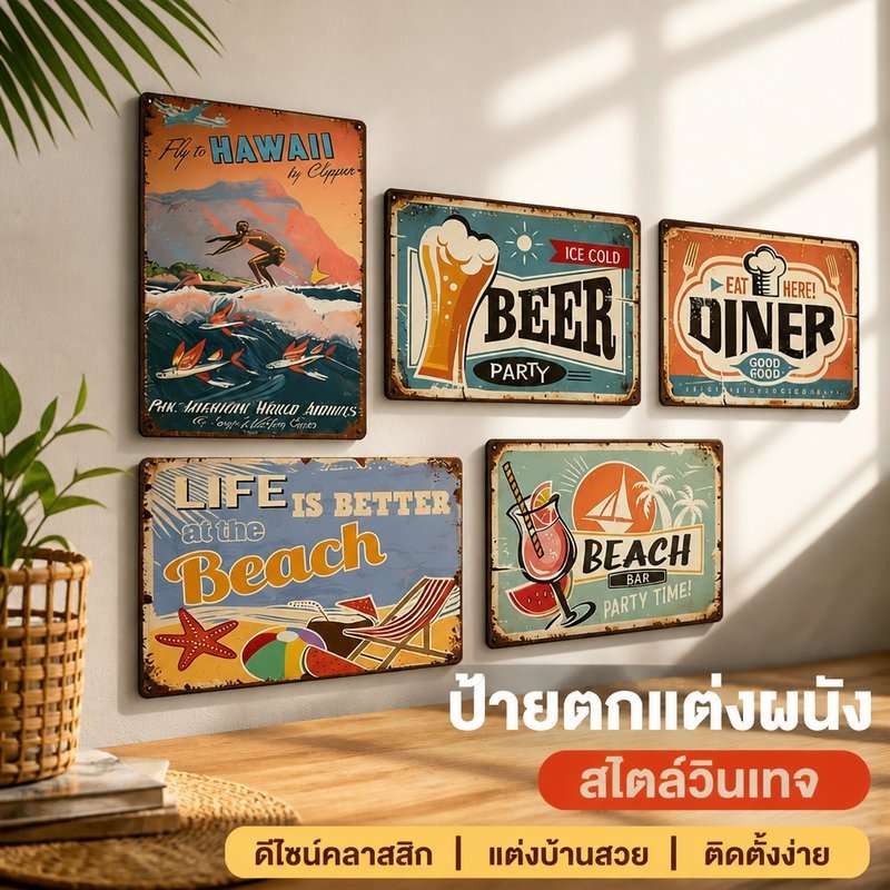 ป้ายโลหะวินเทจ ติดผนัง ลายยินดีต้อนรับ แผ่นเหล็กตกแต่งร้าน บาร์ คาเฟ่ บ้าน ขนาด 30x20
