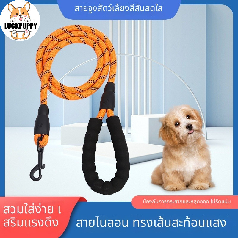 สายจูงสุนัขไนล่อนสะท้อนแสง ป้องกันกระชาก พร้อมส่งส่งไวคุณภาพดี มีหลายสี เหมาะสุนัขเล็ก-ใหญ่ สายพาสุนัขป้องกันหลง