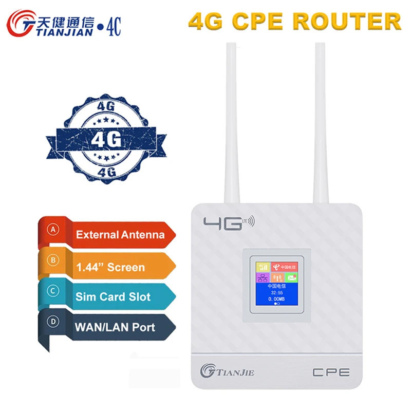 TIANJIE 150Mbps 4G Wifi Router ปลดล็อคซิมการ์ดโมเด็มไร้สายเสาอากาศภายนอก Hotspot WAN LAN อะแดปเตอร์บ