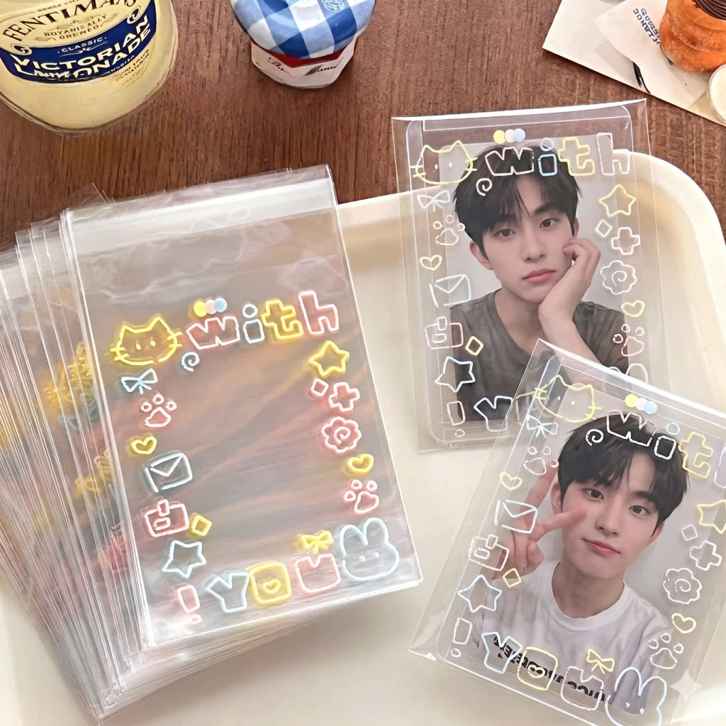 ถุงซีลเก็บการ์ดไอดอล 100ชิ้น ลายแมวน่ารัก โปร่งใส กันน้ำ กันฝุ่น กันรอย ซองใส่โฟโต้การ์ด การ์ดสะสม 8x10+3ซม