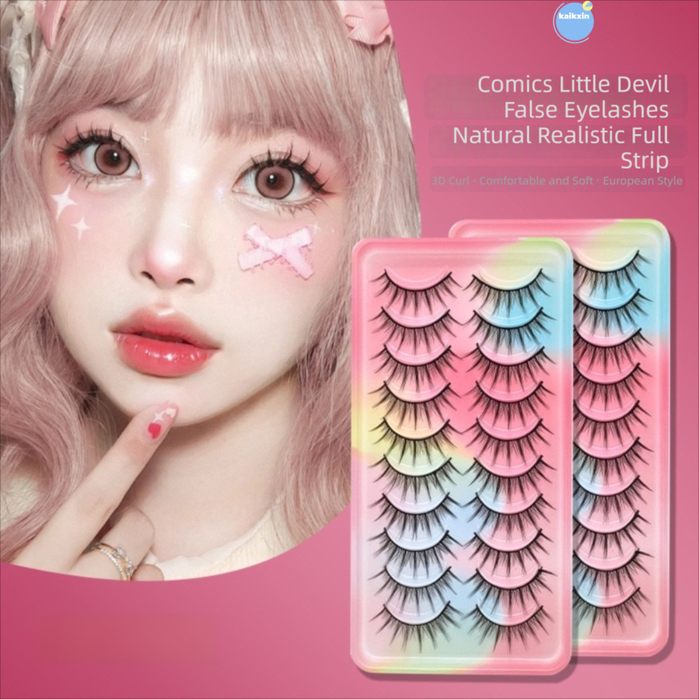 COOLSO 10 คู่ขนตาปลอม, Full Strip Manga Lashes, Natural Short Fluffy อะนิเมะขนตาสําหรับผู้หญิง