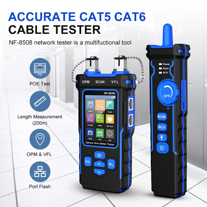 Noyafa NF-8508 เครื่องทดสอบสายเคเบิลเครือข่าย Ethernet Cable Tracker พร้อม OPM VFL PoE Checker วัดคว