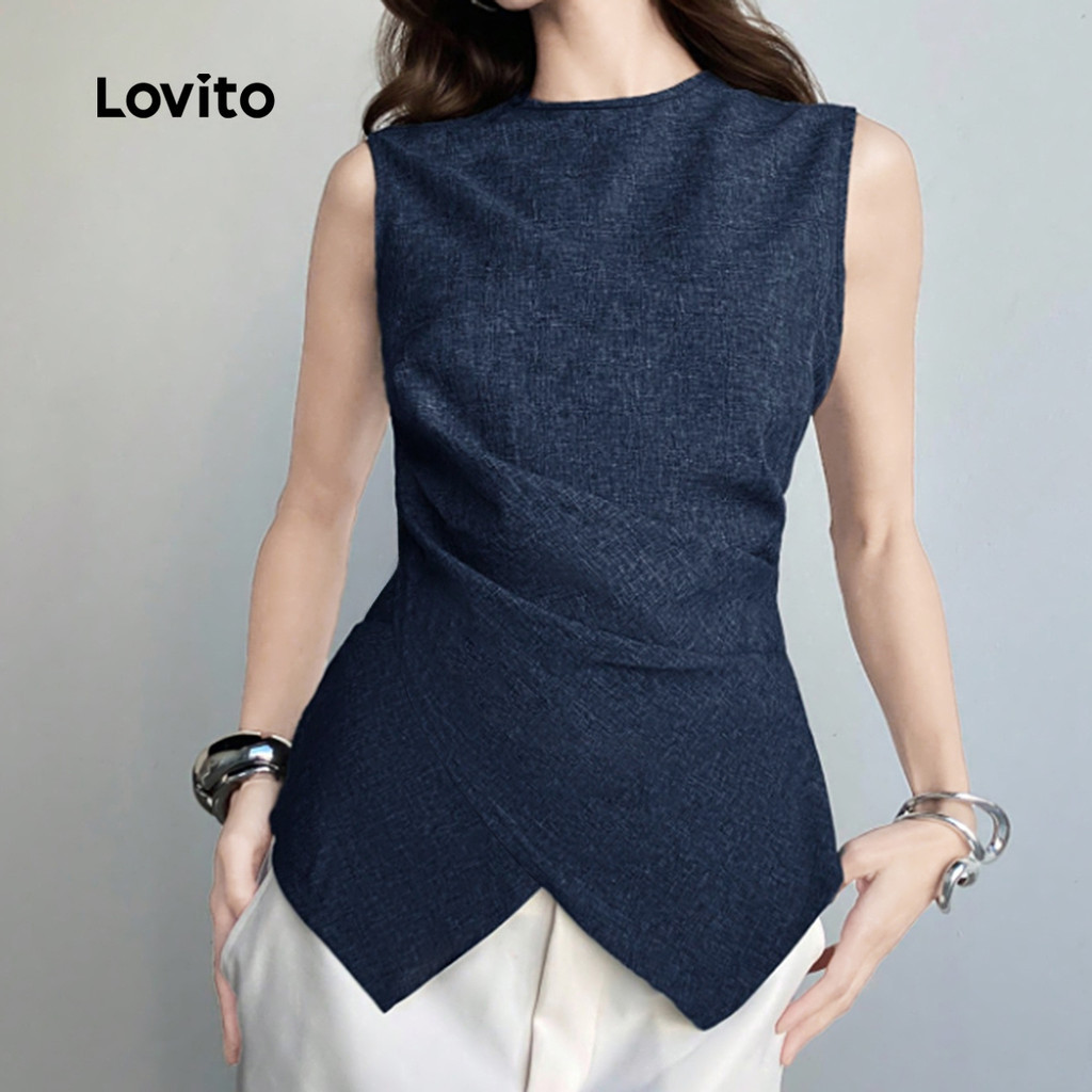 Lovito เสื้อเบลาส์ผู้หญิงหรูหราพร้อมจีบลวดลาย สําหรับฤดูใบไม้ผลิ/ฤดูร้อน LK6ED294
