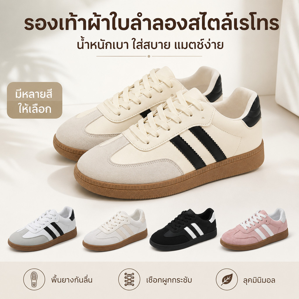 รองเท้าผ้าใบผู้หญิงพื้นหนา เพิ่มความสูง แต่งสีตัดกัน ใส่สบาย รองเท้าแฟชั่นลำลองสำหรับทุกวัน