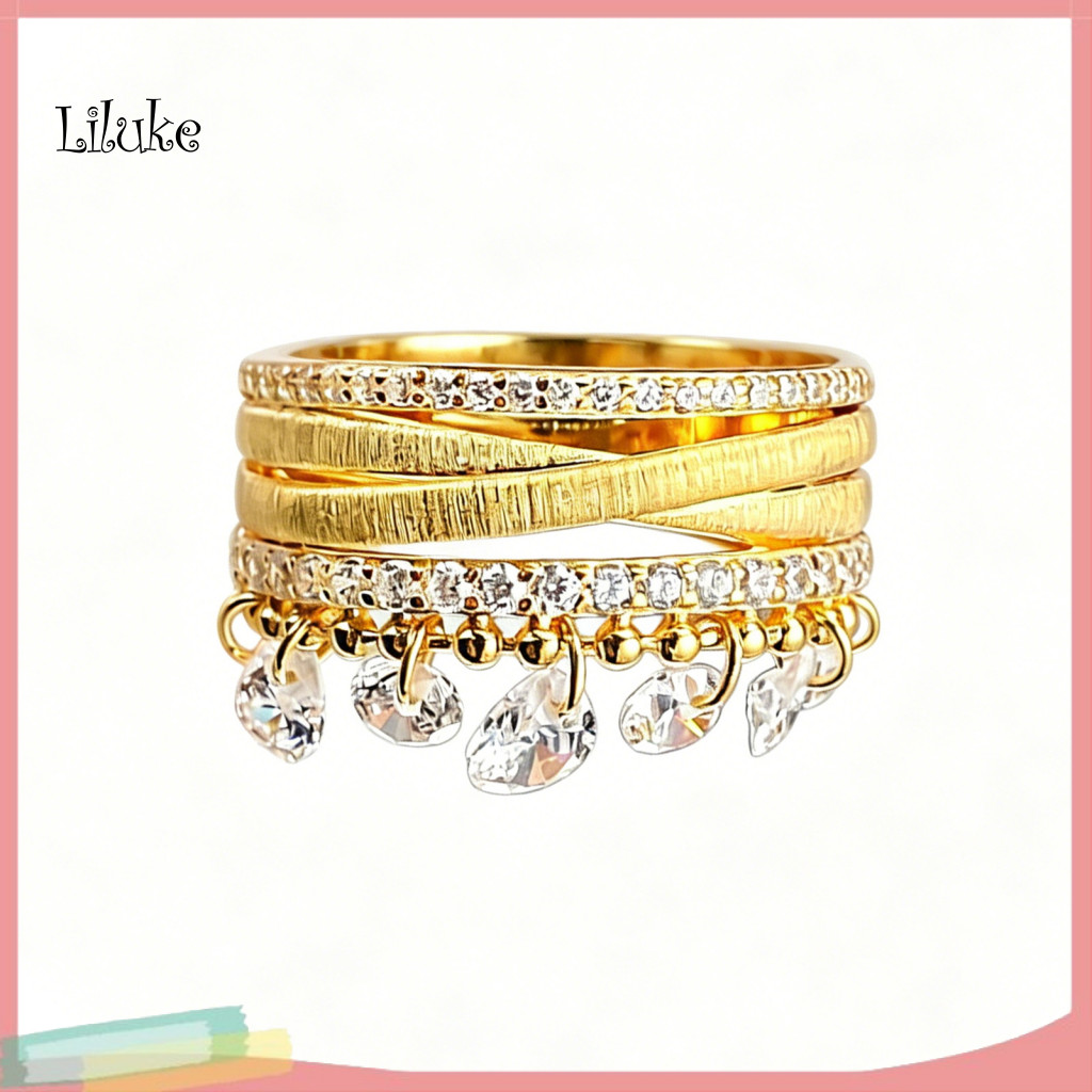 LK Cubic Zirconia แหวนค็อกเทล Water Drop Cubic Zirconia แหวนปรับสามวงเปิดแหวนประกาย Cubic Zirconia ไ