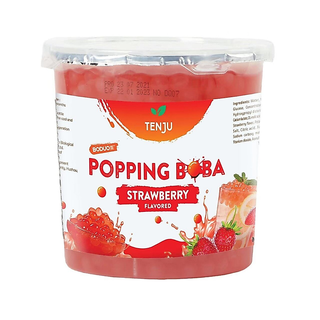 มุกท็อปปิ้ง มุกป็อปรสสตรอเบอร์รี่ สำหรับเครื่องดื่ม ตราเท็นจู  1kg. หยกออนไลน์