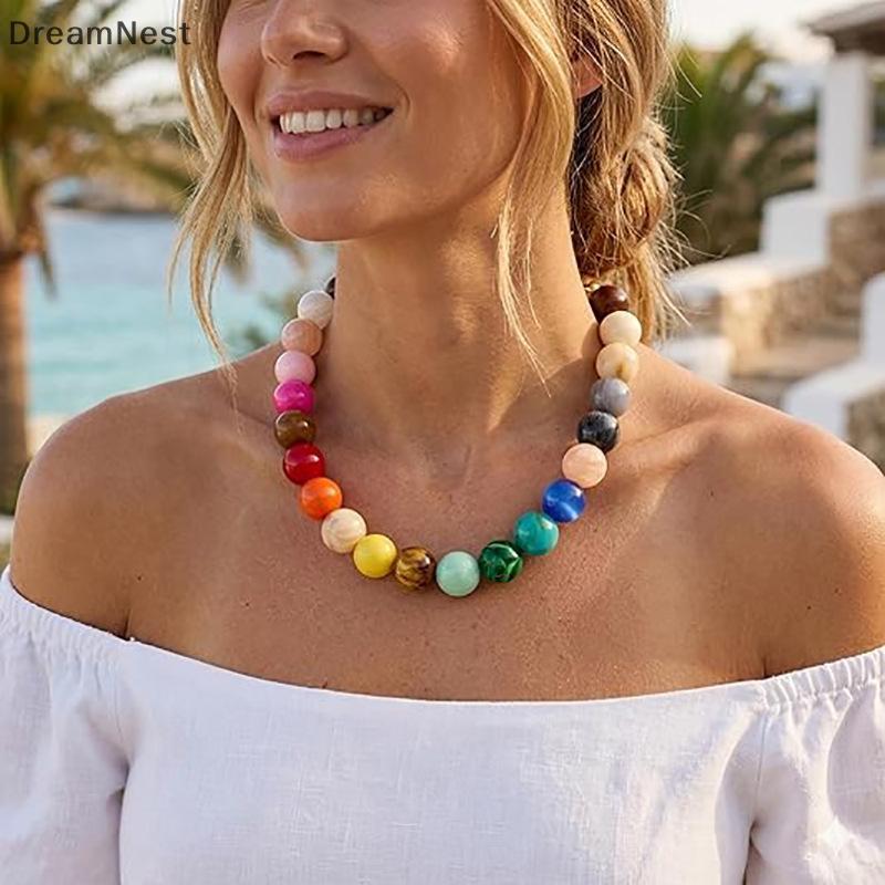 [DreamNest] 20 มม.Colorful Chunky Bead Choker สําหรับผู้หญิงอินเทรนด์ Statement Collar Nelace Y2K สไ