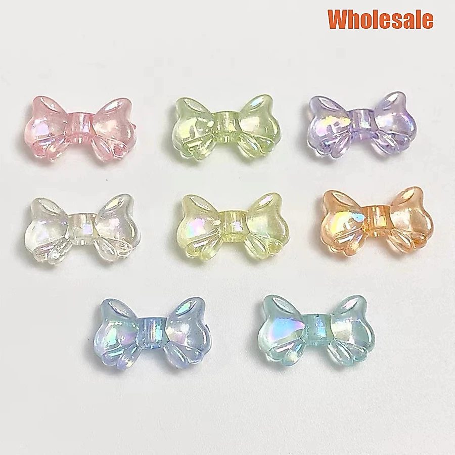 30 ชิ้น 8.7*14.7 มม.เงา AB ขนาดเล็ก Bowknot ลูกปัดโปร่งใสทําโทรศัพท์มือถือ DIY เครื่องประดับอุปกรณ์เสริมวัสดุตกแต่ง