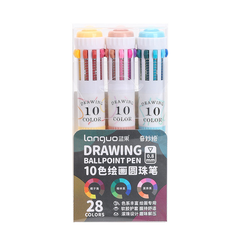 Languo สไตล์ใหม่สิบสีกดปากกาลูกลื่นนักเรียนชั้นประถมศึกษาภาพวาดเฉพาะสี Hook Line Sketch DIY เครื่องเขียน Wholesal