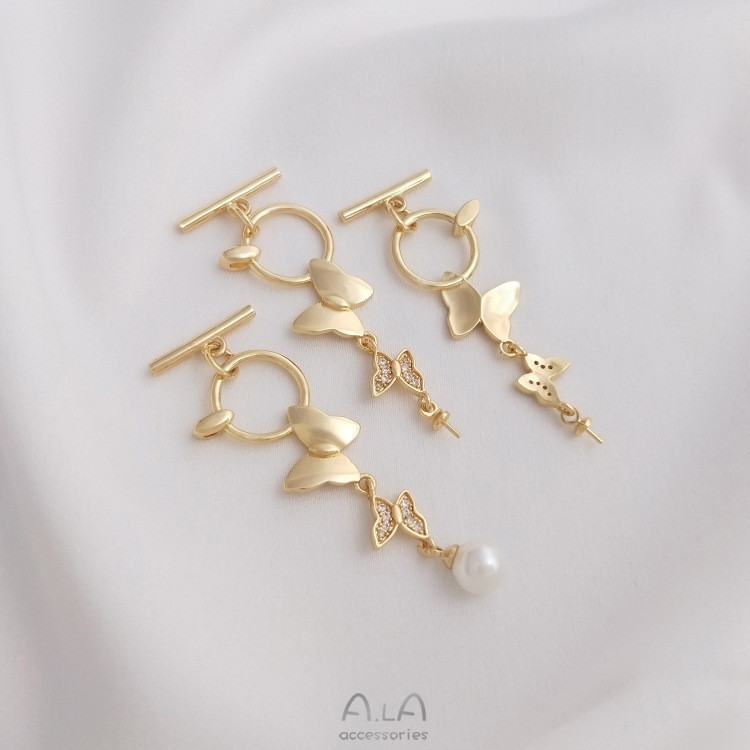 สี Retention 14K ทองผีเสื้อ OT หัวเข็มขัด Micro-Inlaid ผีเสื้อแขวนแกะ Eye Pearl ผู้ถือจี้หัวเข็มขัด 