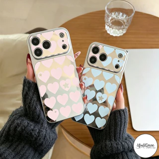 เคสไอโฟน 17เคสกระจก หัวใจสีพาสเทล สไตล์ฮิตกันกระแทก น่ารักสำหรับ IPhone 17 16 Air 15 11 13 12 14 Pro Max X XR 15 16 Plus