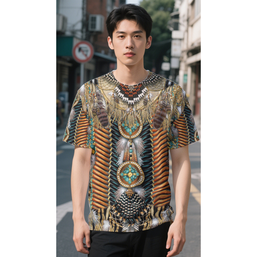 Bohemian Style Men's T-Shirt, 3D Plus Size Fashion T-Shirt Indian Stretch Streetwear Design 2024
