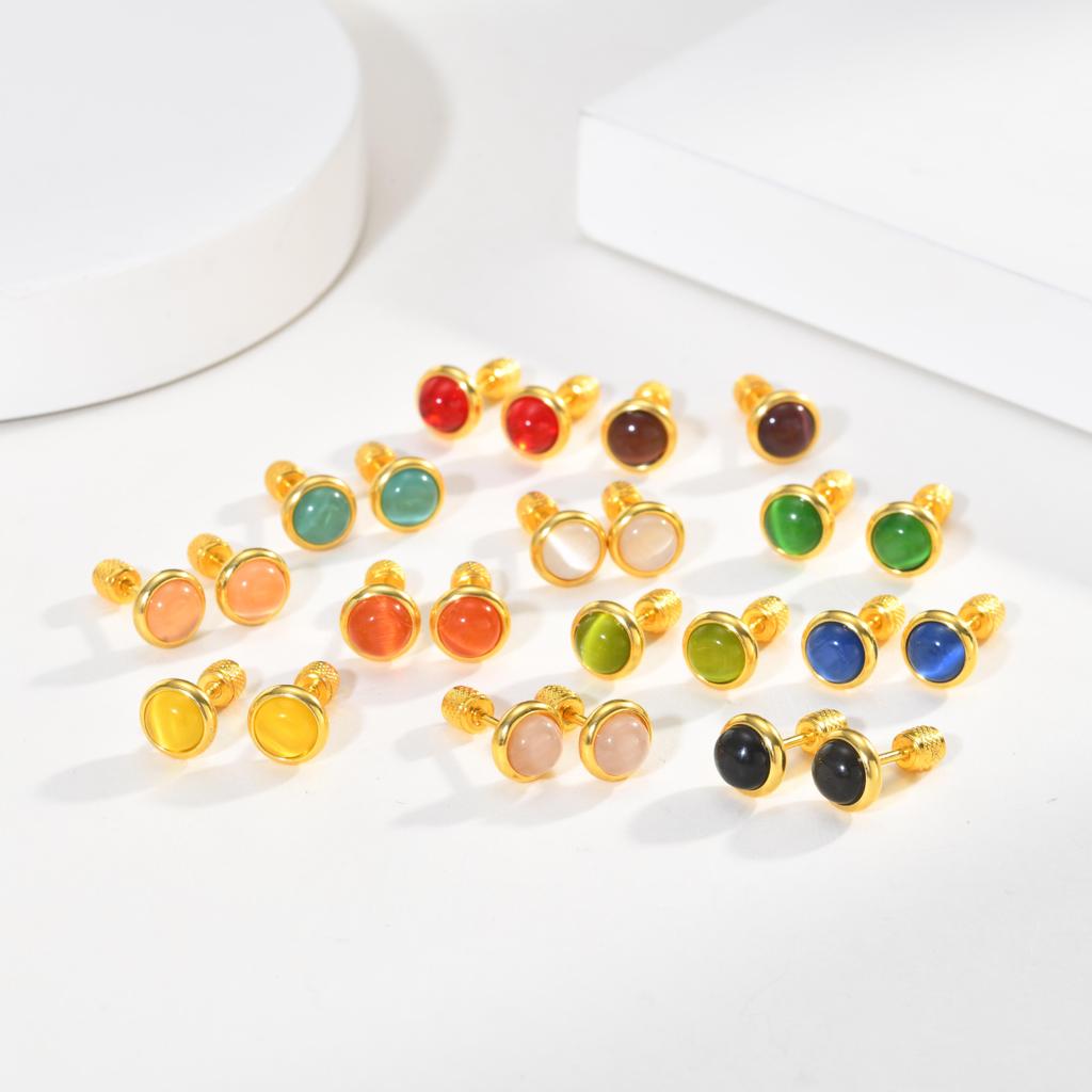 Vnox ผ่าตัดสแตนเลส 12 สี Cats Eye Birthstone ต่างหู, สองด้านสกรูกลับ Unisex ต่างหูสตั๊ด — صورة 3