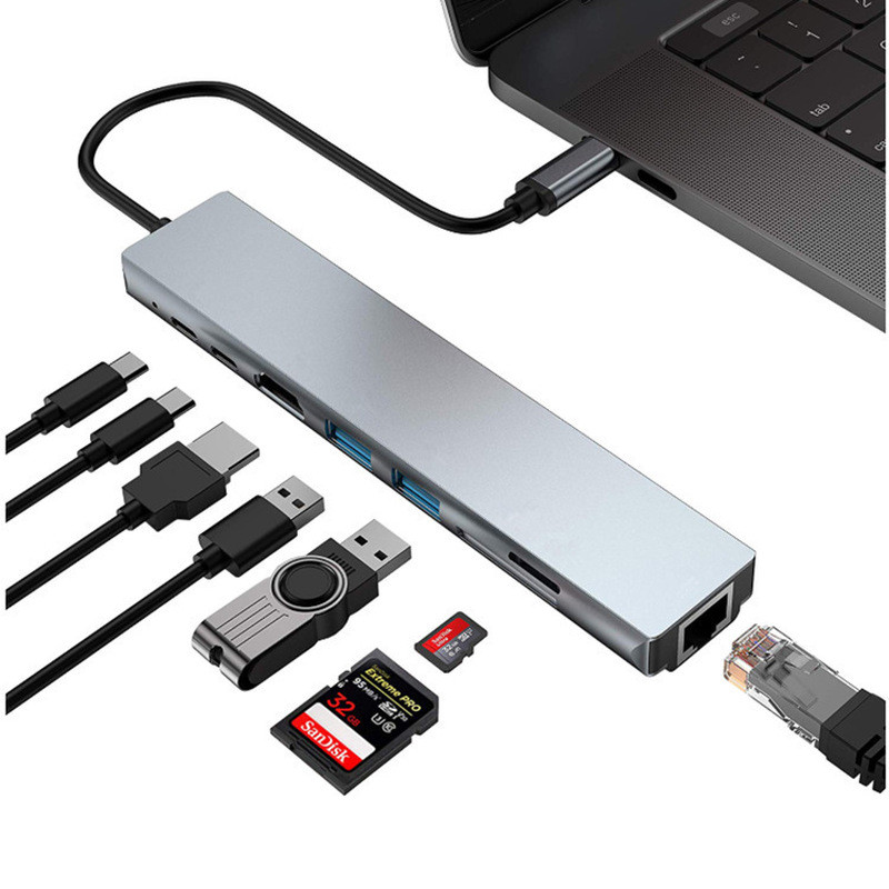 Type-c ถึง HDMI RJ45 PD สถานีเชื่อมต่อแปดในหนึ่งเดียว usb Docking Station type-c Hub Splitter