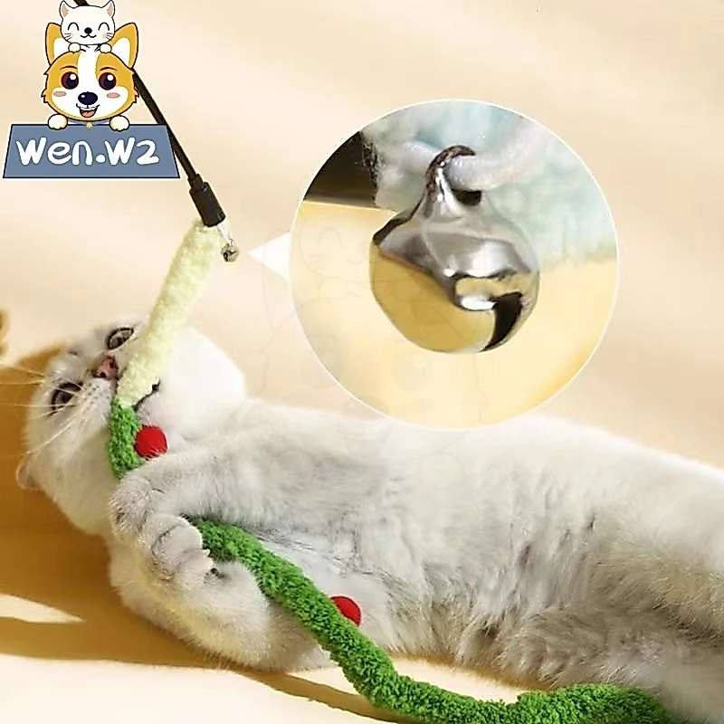 wen.W2 ของเล่นแมว ไม้เล่นแมวแบบมีขนหนาและกระดิ่งสำหรับโต้ตอบกับแมว