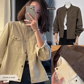 [Ready to ship]Polo Collar Cargo Jacket Women Loose Fit Cropped Versatile Jacket Top Trendy#99438