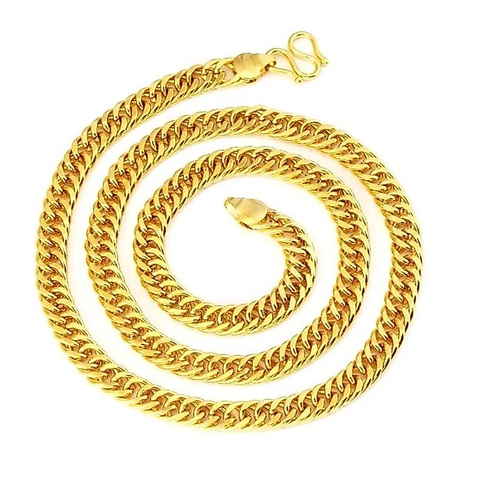 24K Solid Gold AU999 Men's Necklace with Double Safety Clasp, High Polish Finish Secure Heavy Ch EB