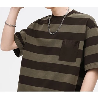 BECoolMan แขนสั้นผู้ชาย แถบ ถนนลม ตกแต่งกระเป๋า เทรนด์ที่หลากหลาย