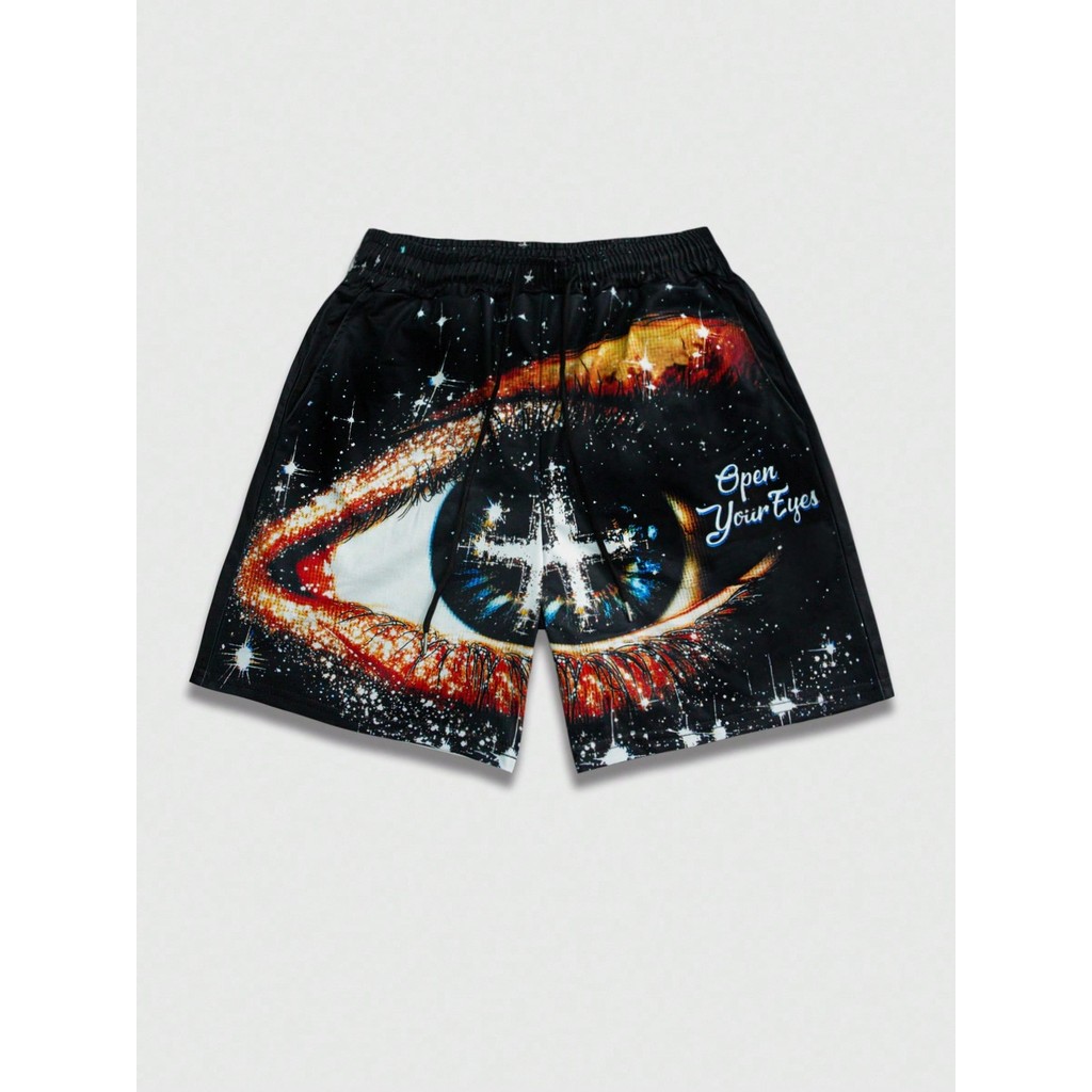 ROMWE MEN Grunge Punk Mens Street-Style Eyes Print Shorts