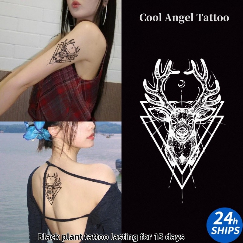 สติกเกอร์รอยสักลายเสือดาว กวาง และพืช ขนาดสีดำ ต้านน้ำได้นานถึง 15 วัน