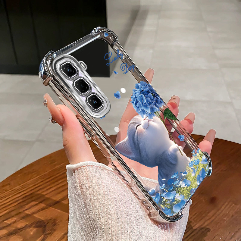 เคสสําหรับ Infinix Hot 60 Pro plus Hot 60i 4g 5g 60 Pro + เคสโทรศัพท์ดอกไม้แมวสี่มุมซิลิโคนTPUโปร่งใสSoft shell XH007 - รูปที่ 4