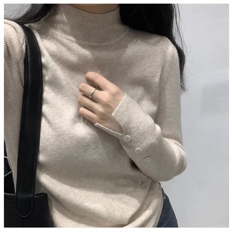 เสื้อแขนยาวครึ่งคอเต่าสำหรับผู้หญิง ออกแบบแบบ Slim-Fit สำหรับฤดูหนาว สวมใส่สบายและหรูหรา Jiaxi Me F7