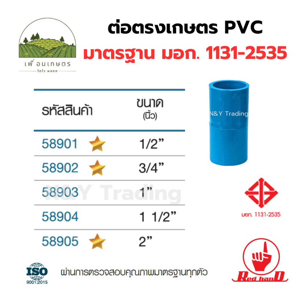 ข้อต่อตรง เกษตร PVC ขนาด 1/2 - 2 นิ้ว ตรามือ แก้ไขภาพ
