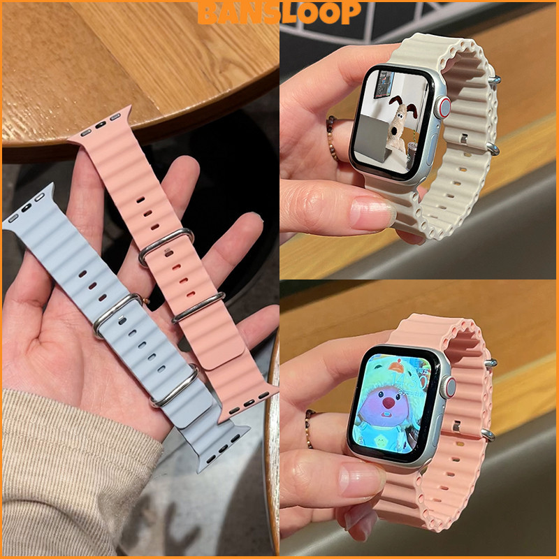 สายรัดข้อมือซิลิโคนมหาสมุทรสายรัดข้อมือ for IWatch Ultra 4 3 2SE 3 Series 12 11 10 9 8 7 6 49 46 45 44 42 41 40มม