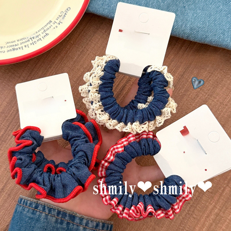แหวนผมแฟชั่น Sweet Bud Lace Denim สำหรับสาวๆ