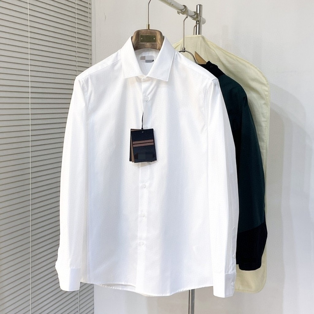 YIPC Zegna Formal Men's Loose Shirt Business Casual White Long Sleeve Shirt Men's Plus Size Striped 