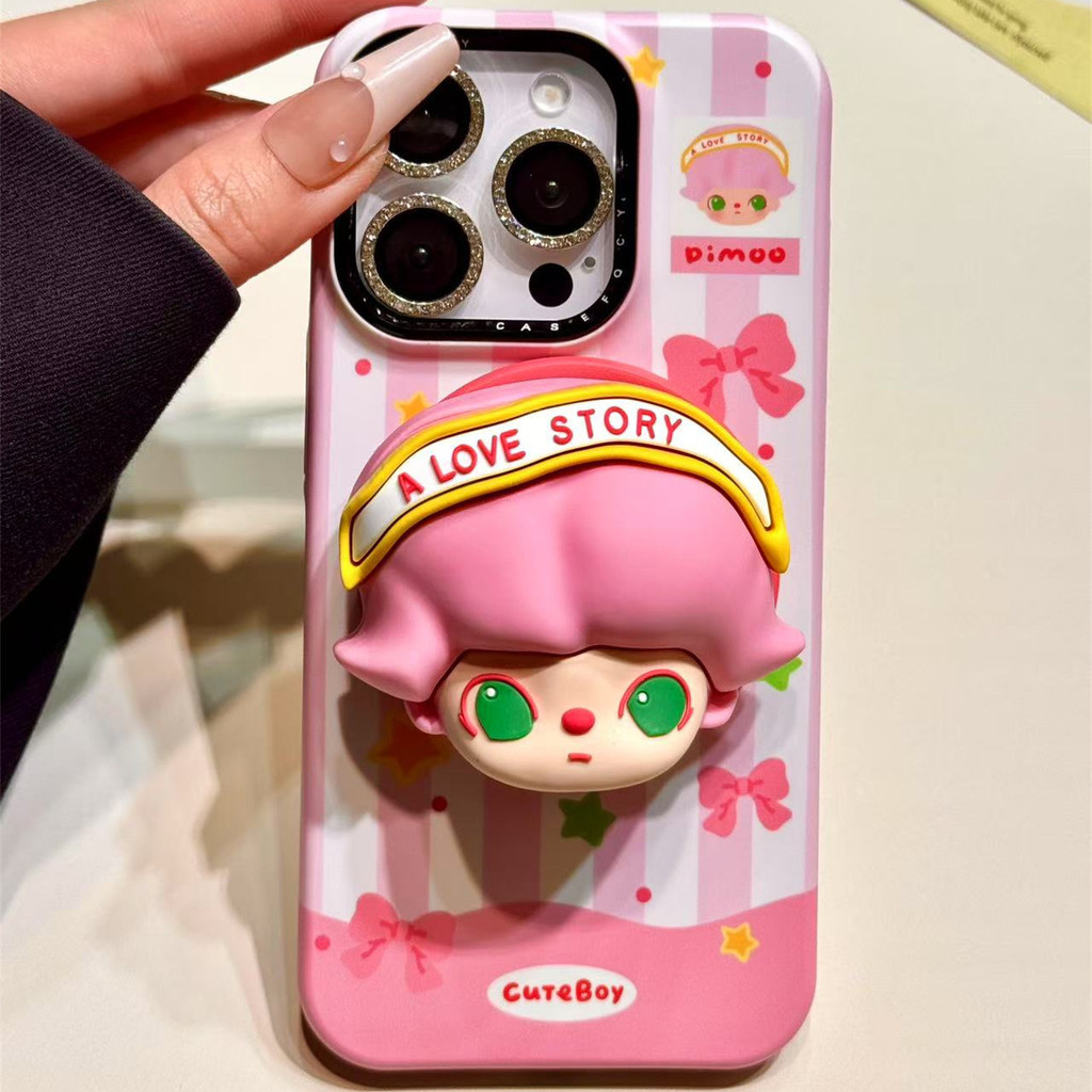 น่ารัก Foundation Stripe โบว์สีชมพูผมสาววงเล็บแม่เหล็กเคสโทรศัพท์เหมาะสําหรับ iPhone17 16 15 14 13 12 Pro Max กันกระแทกกล้องป้องกัน Drop-proof Hard ปกหลัง