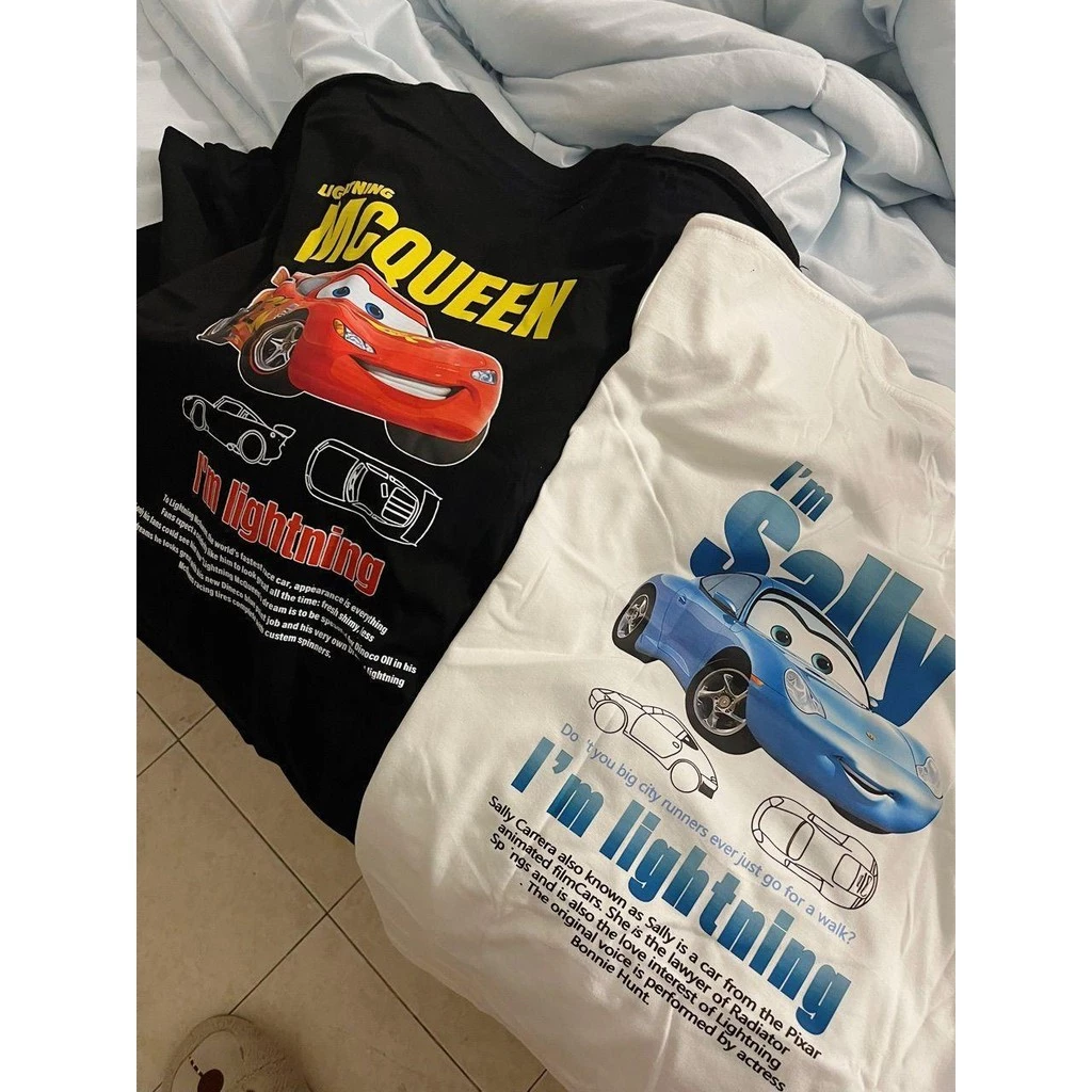 (จัดส่งตลอด 24 ชั่วโมง)เสื้อยืดฟอก oversize เสื้อยืด T-shirt การ์ตูน Disney Cars แฟชั่น Oversize คู่รัก เสื้อยืด