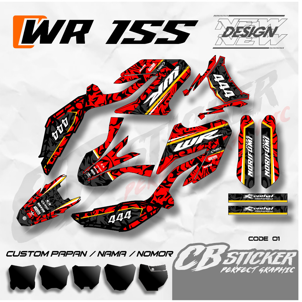 Yamaha wr155 รูปลอก supermoto แบบเต็มตัว สามารถปรับแต่งได้ด้วยชื่อและหมายเลข - cb01wr155