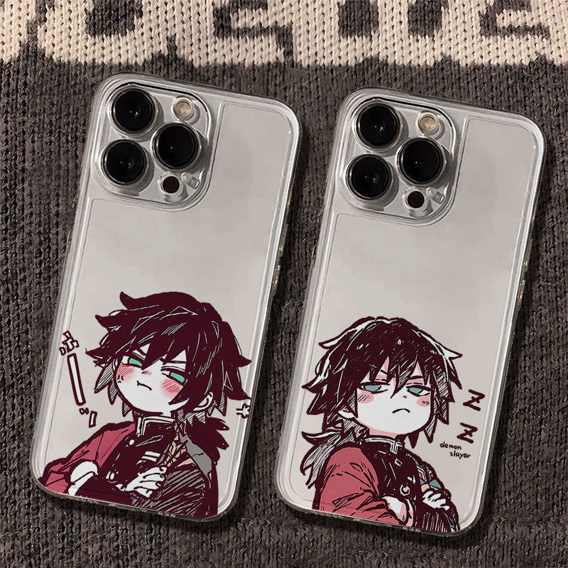 Demon Slayer Tomioka Giyuu กรณีโปร่งใสเหมาะสําหรับ iPhone เคสโทรศัพท์เหมาะสําหรับ iPhone 16 Pro Max/15/14 Pro Max/13 Pro Max/12 Pro Max/11/XR/XS/7 Plus/8 น่ารักพลาสติก Niche Creative Scratch-proof Niche A22L
