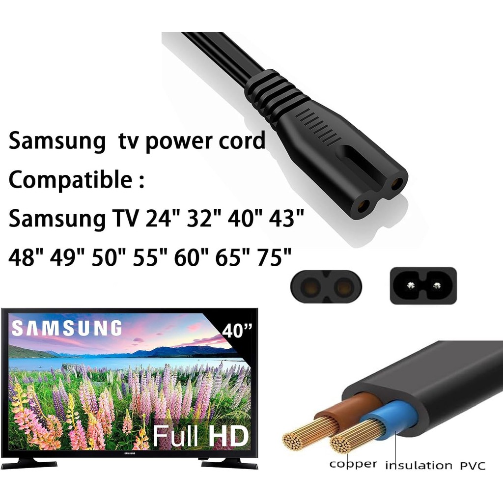 6FT สายไฟทีวี Samsung TV สายชาร์จสําหรับ Samsung TV 24 "32" 40" 43" 48" 49" 50" 55" 60" 65" 75" UN40
