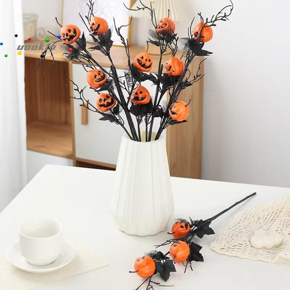 UOOKIN Pumpkin Maple Leaf Decor, Flannelette Pumpkin Pumpkin Berry Branches, Harvest ฤดูใบไม้ร่วงประ